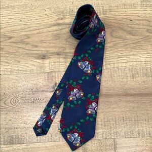 Blue Silk Holiday Tie w/ Bells and Red Bows
